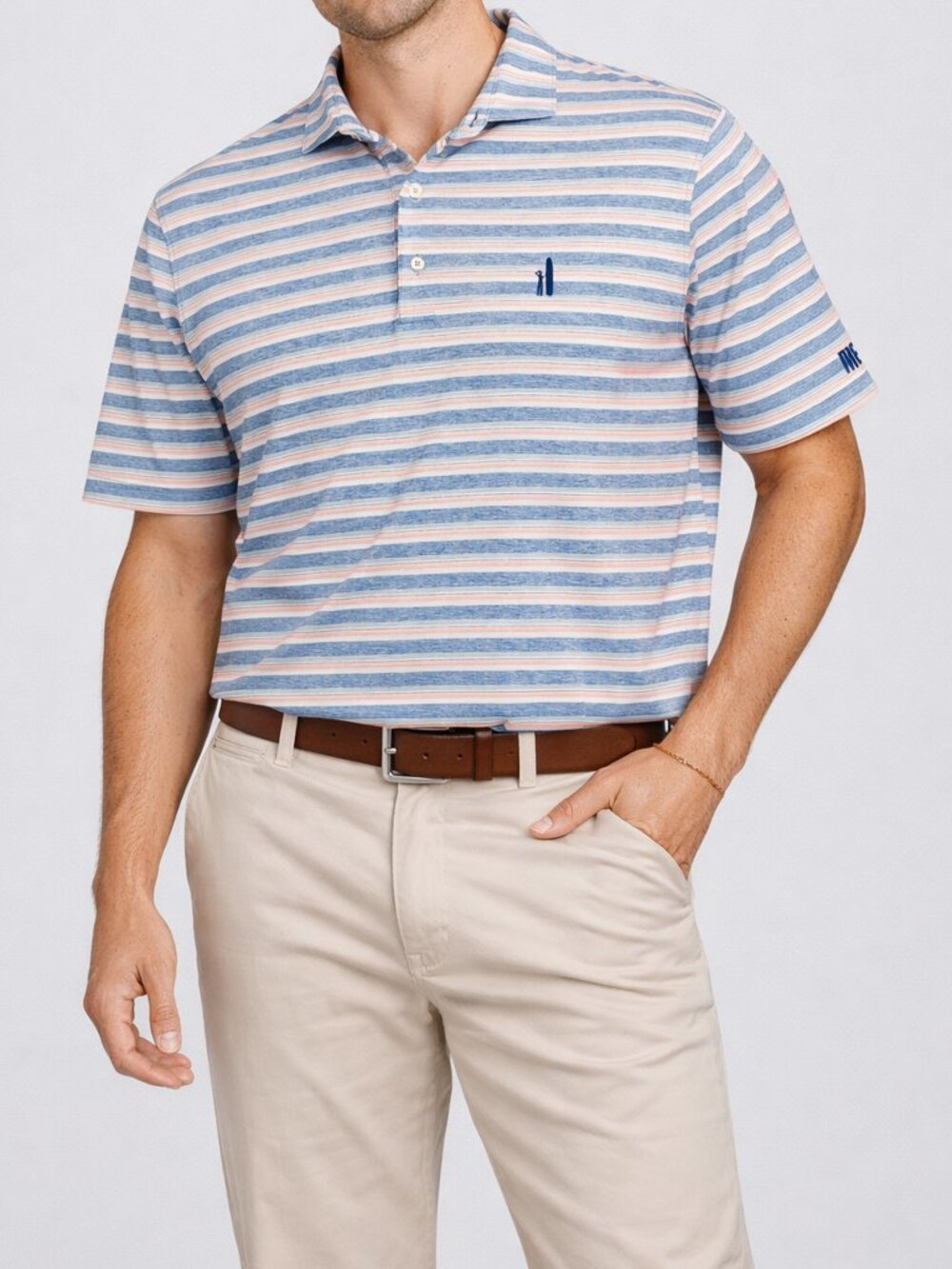 Johnnie-O Striped Polo Shirt Mens XL Blue Pink Casual Golf Shirt